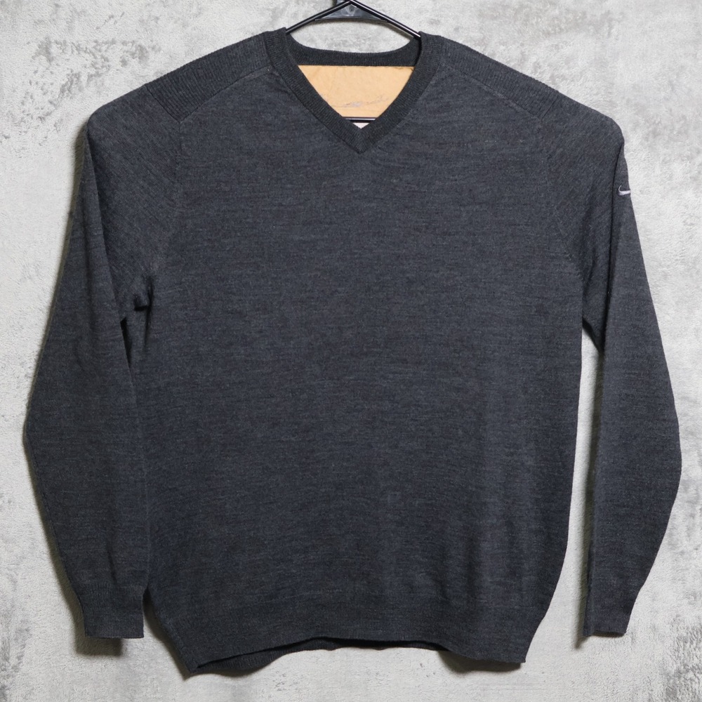 Nike Golf Sweater Mens XXL Gray Tour Performance V-Neck Merino Wool Blend Preppy